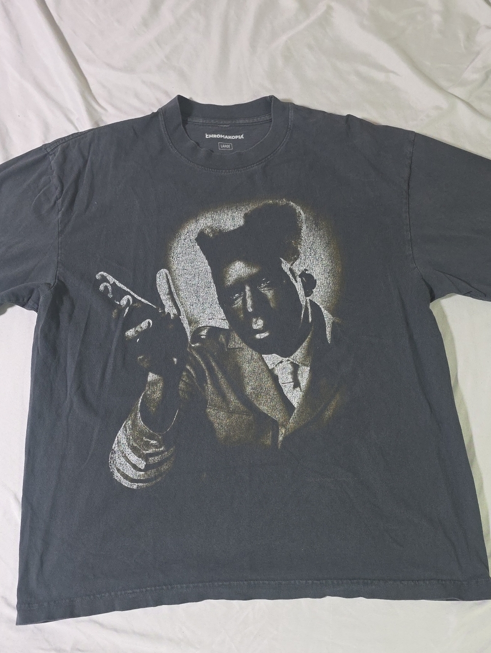 Men's Black Graphic Crewneck T-Shirt - Vintage Portrait Print
